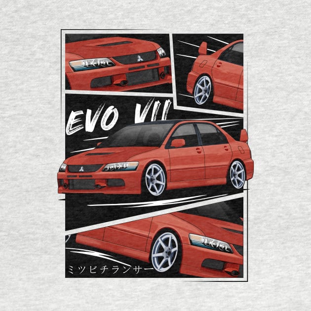 Red Mitsubishi Lancer Evolution VII, EVO 7, Evo VII by T-JD